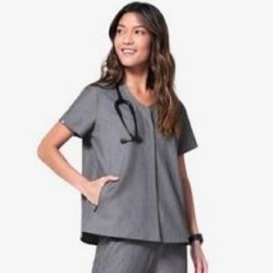 FIGS Limbe - Collarless Moto Scrub Top - Graphite - XS